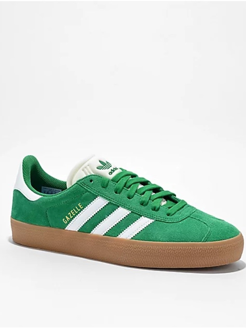 adidas Gazelle Green Suede Sneakers with White Stripes and Gum Sole